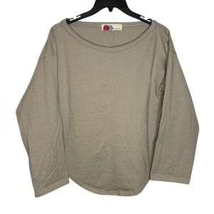 Free People Beach Boxy Oversized Cream/Grey Relaxed Fit Shirt XS